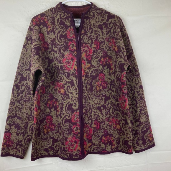 VTG 90s Pendleton Cardigan Women S Purple Wool Full Zip Paisley Jacquard Sweater - Picture 2 of 5